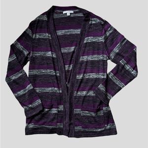 Striped purple, black & white cardigan sweater
